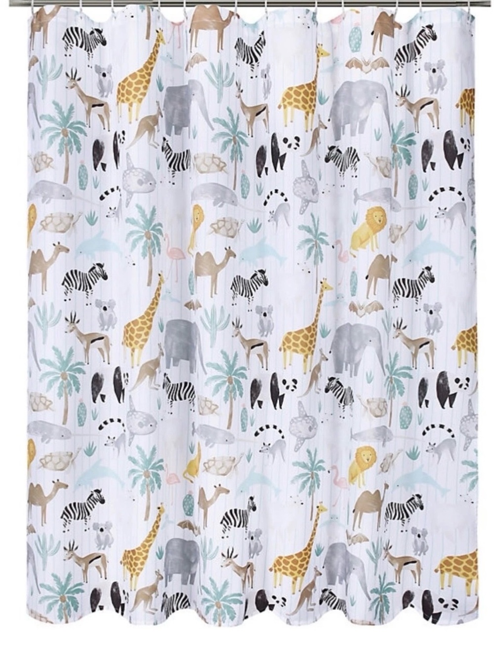 Zoo Animals Multicolor Print Fabric Shower Curtain 70 x 72 - The Big One - New